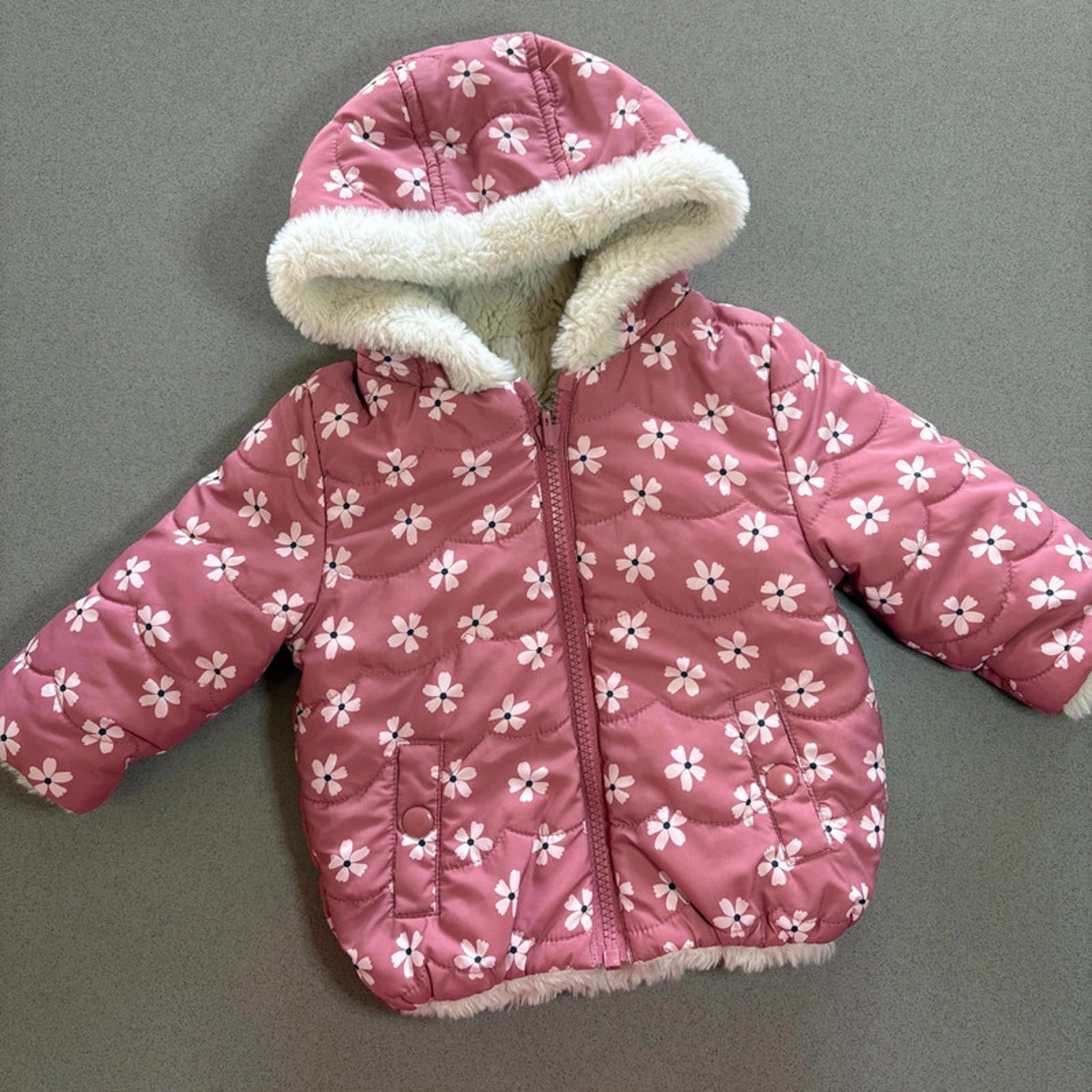 Baby Girl 3-6 months George Pink Floral Hooded Winter Coat   (30 17)