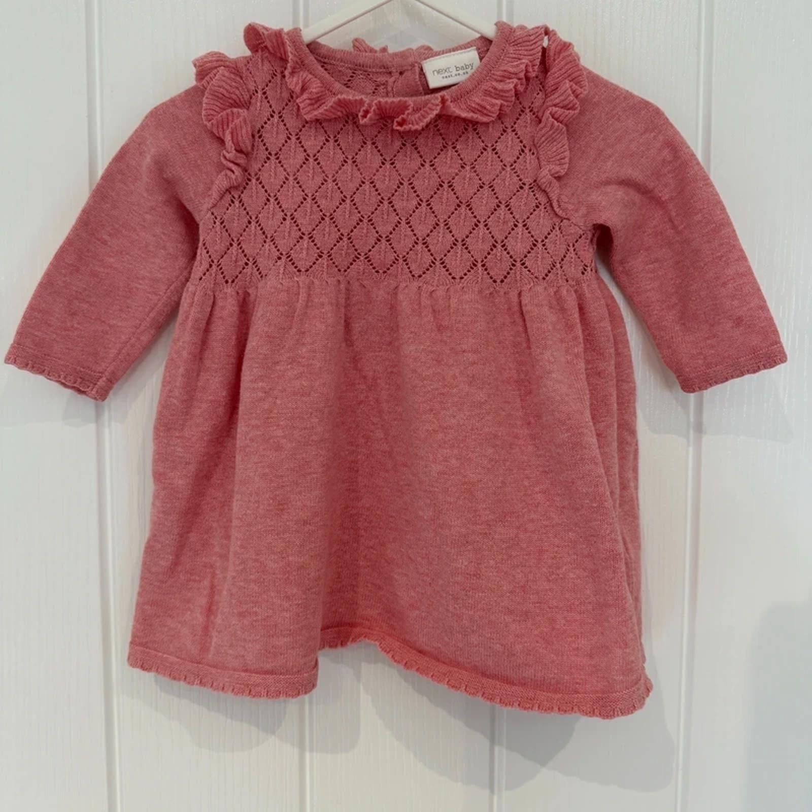 Baby Girl 0-3 months Next Pink Knitted Dress with Ruffles (27 15)