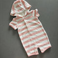 Baby Girl 3-6 months TU PInk Striped Toweling Hooded Romper Short Sleeve (39 31)