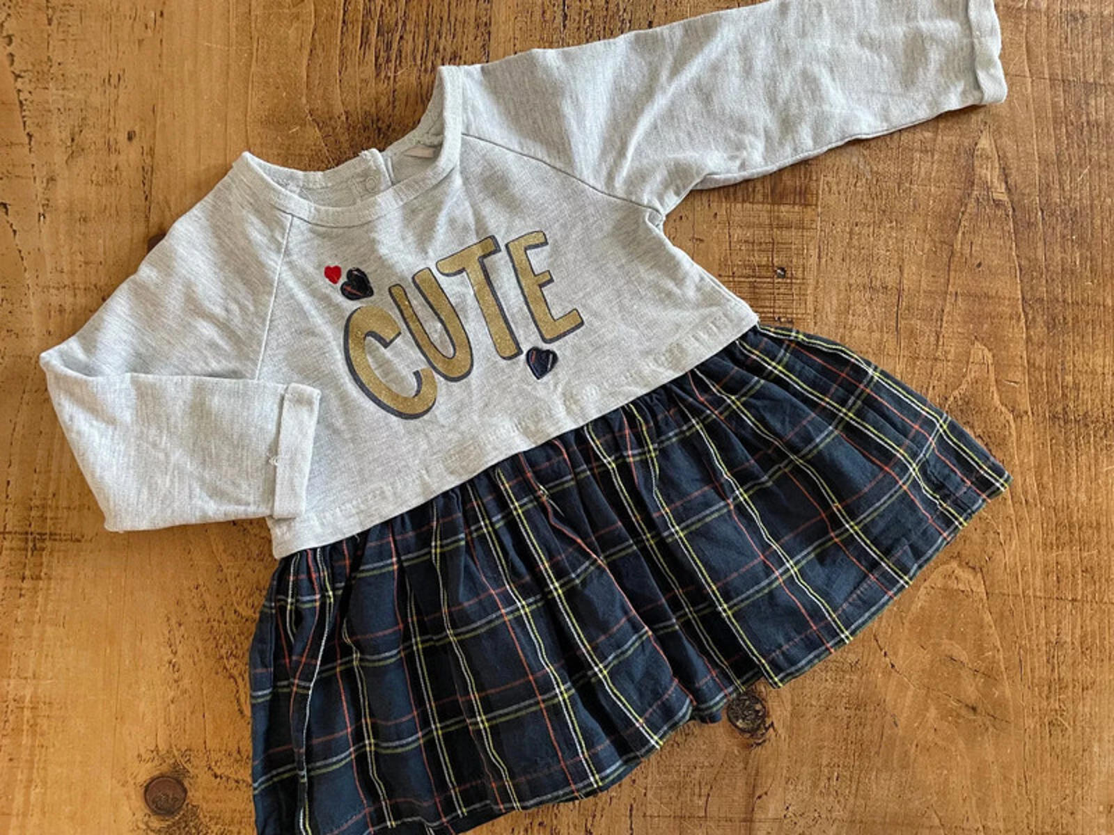 Baby Girl 6-9 months Cool Club Cute Grey Blue Checked  Dress Glitter (48 25)