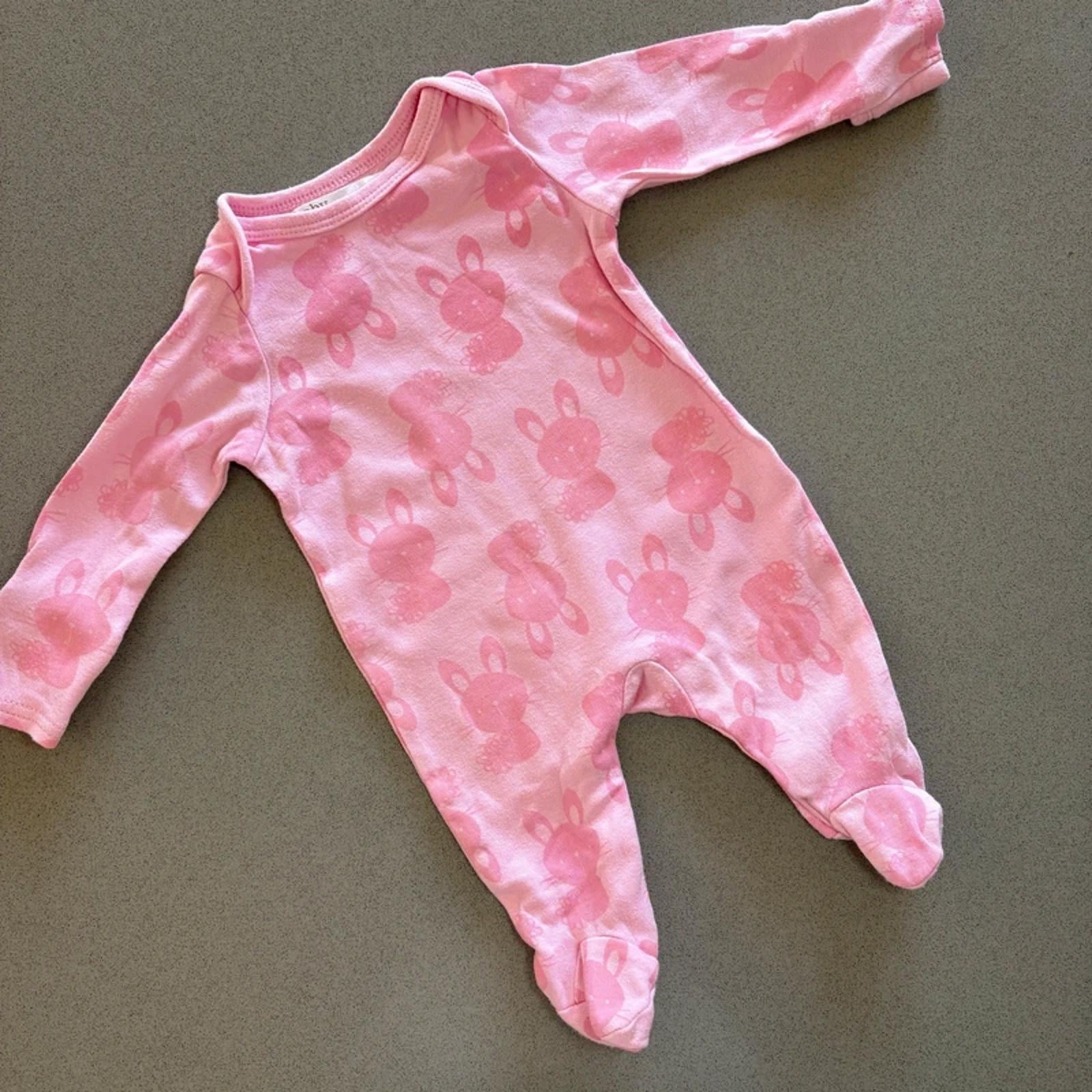 Baby Girl Newborn M&Co Pink Bunny Sleepsuit Babygrow (31 19)