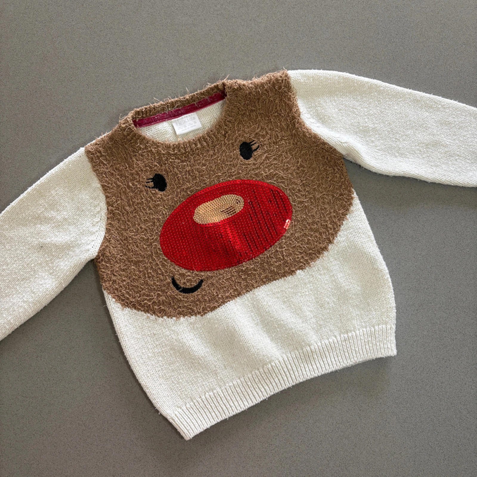 Baby Girl 18-14 months F&F Christmas Reindeer Sequin Jumper Pullover (53 04)