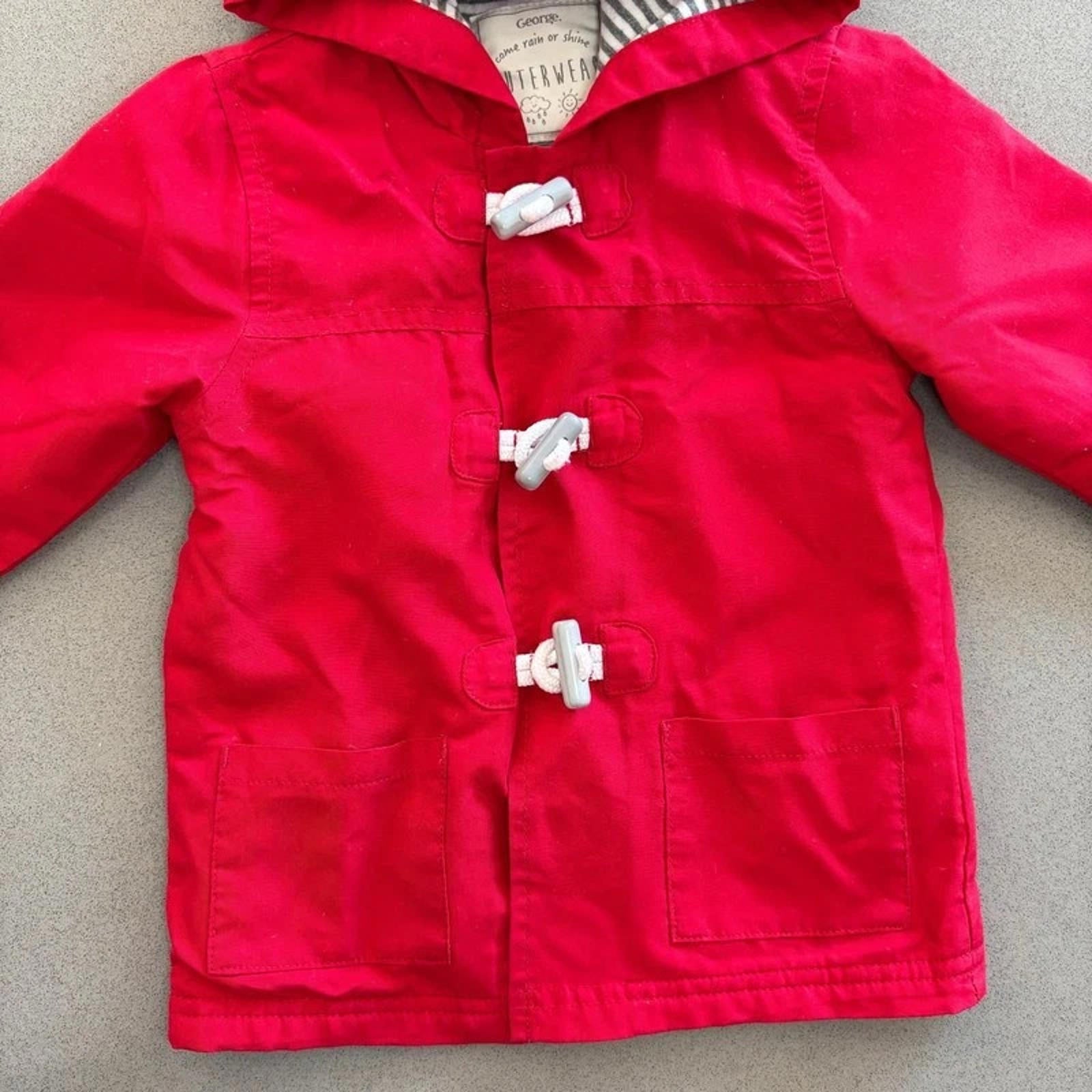 Baby Boy Girl Unisex 12-18 months George Bright Red Hooded Rain Coat (16 31)