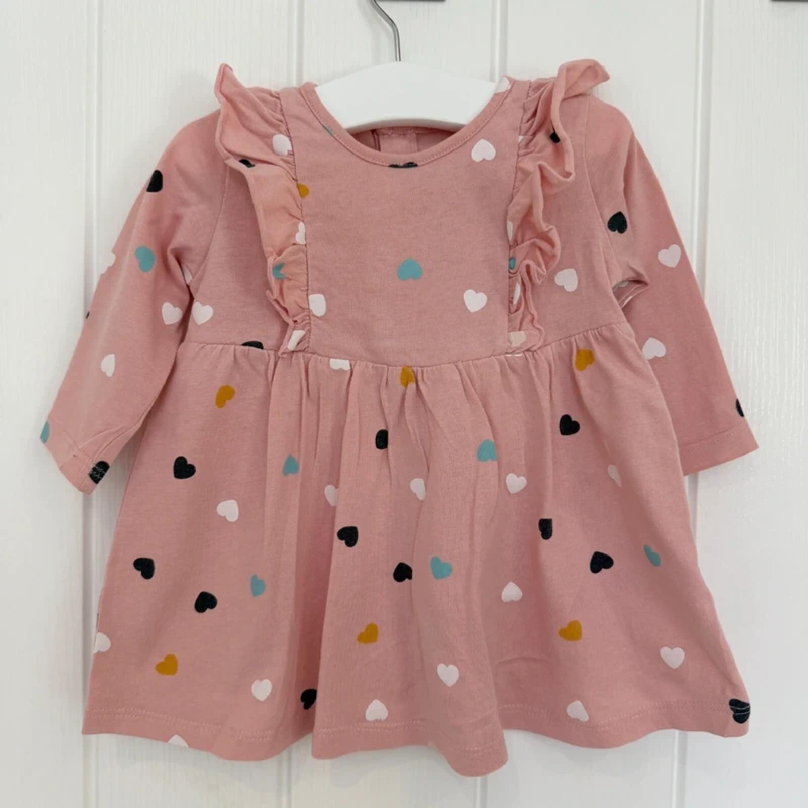 Baby Girl 3-6 months Matalan Pink Long Sleeve Heart Dress with Ruffles (59 06)