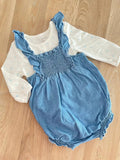 Baby Girl 0-3 months Primark Blue White Smocked Romper  Ruffles Outfit (21 18)