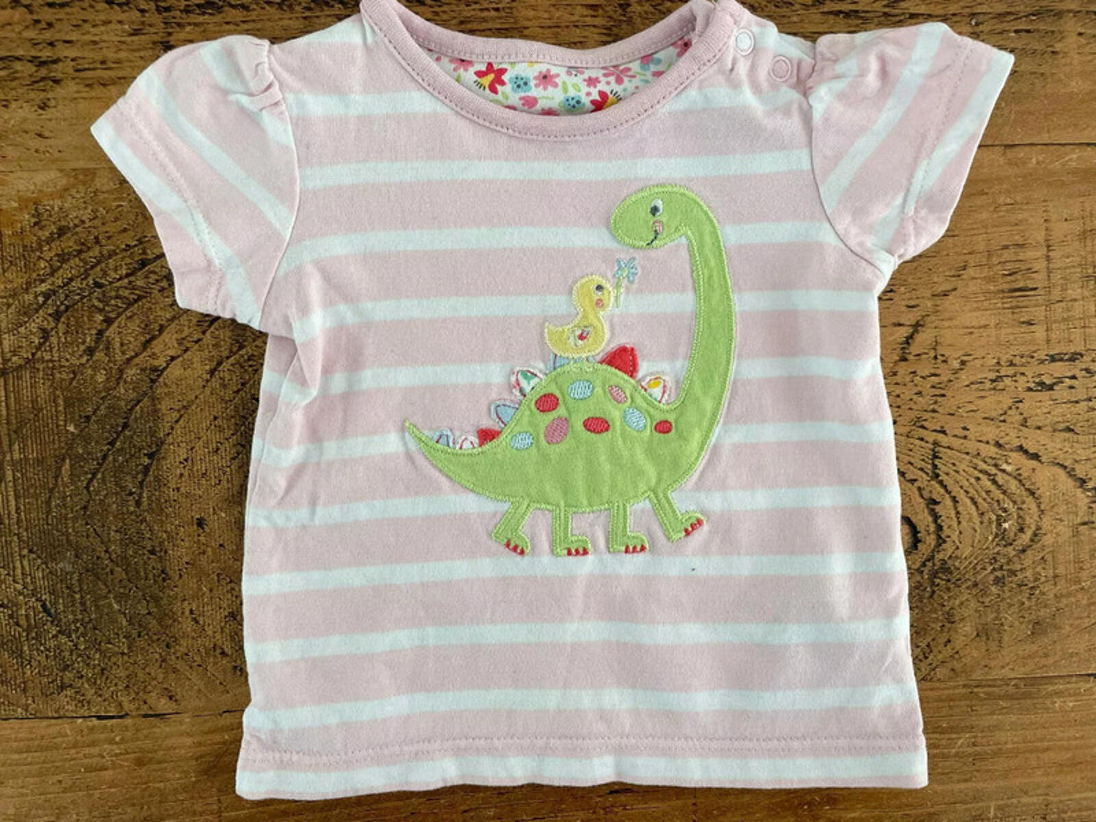 Baby Girl 1 month Nutmeg Pink Striped Applique Dinosaur T-shirt (40 22)