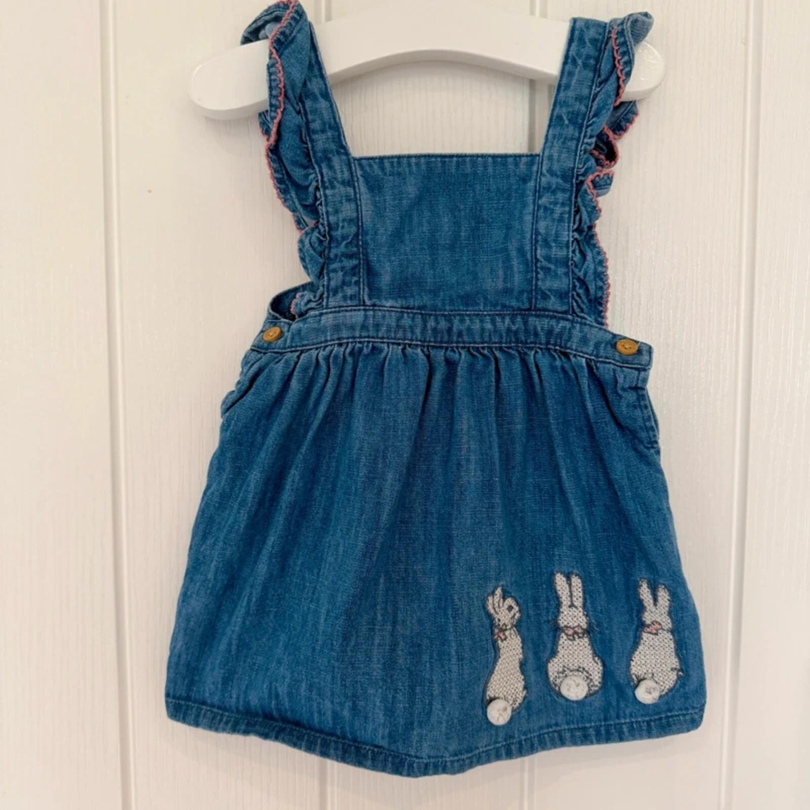 Baby Girl 3-6 months Marks and Spencer Blue Denim Pinafore Dress Peter Rabbit (24 30)