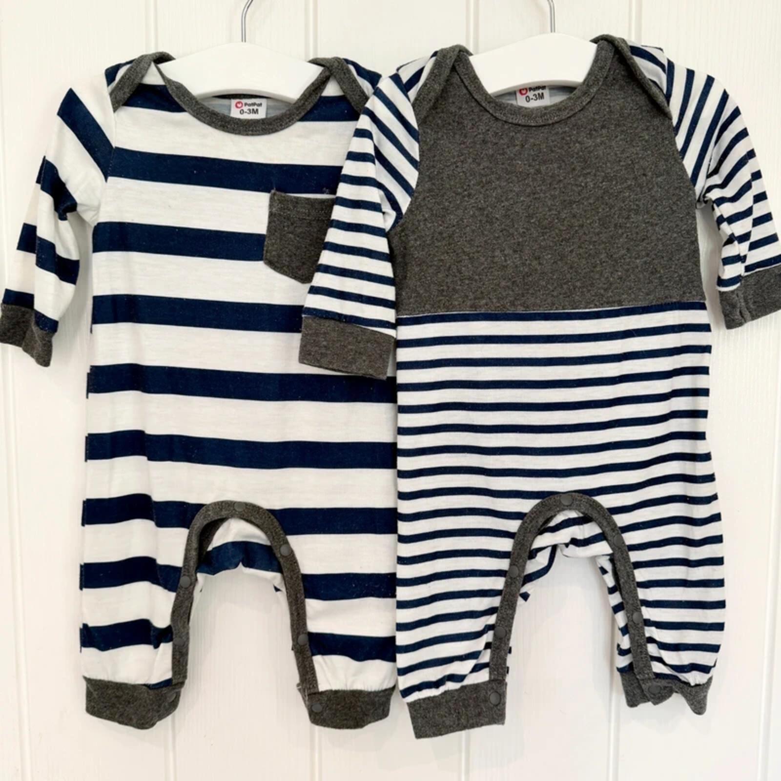 Baby Boy 0-3 months Pat Pat 2 Blue White Long Sleeve Rompers (53 20)