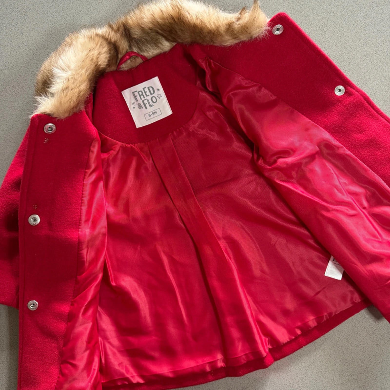 Baby Girl 6-9 months F&F Red Winter Coat with Faux Fur Trim BNWT (18 27)