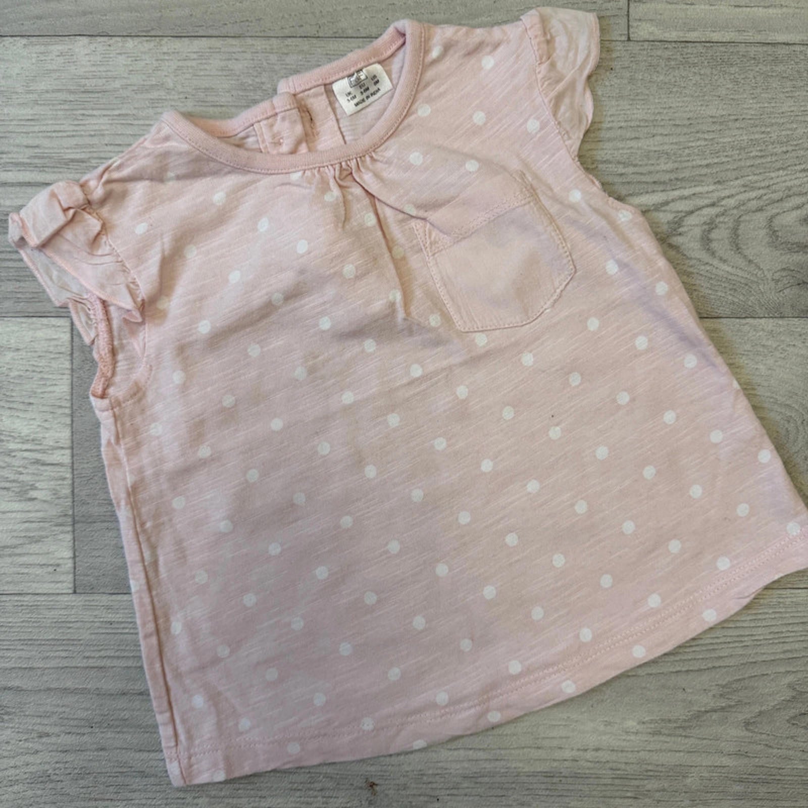 Baby Girl 3-6 months F&F Pink Spotty Short Sleeve Top with Ruffles (23 07)