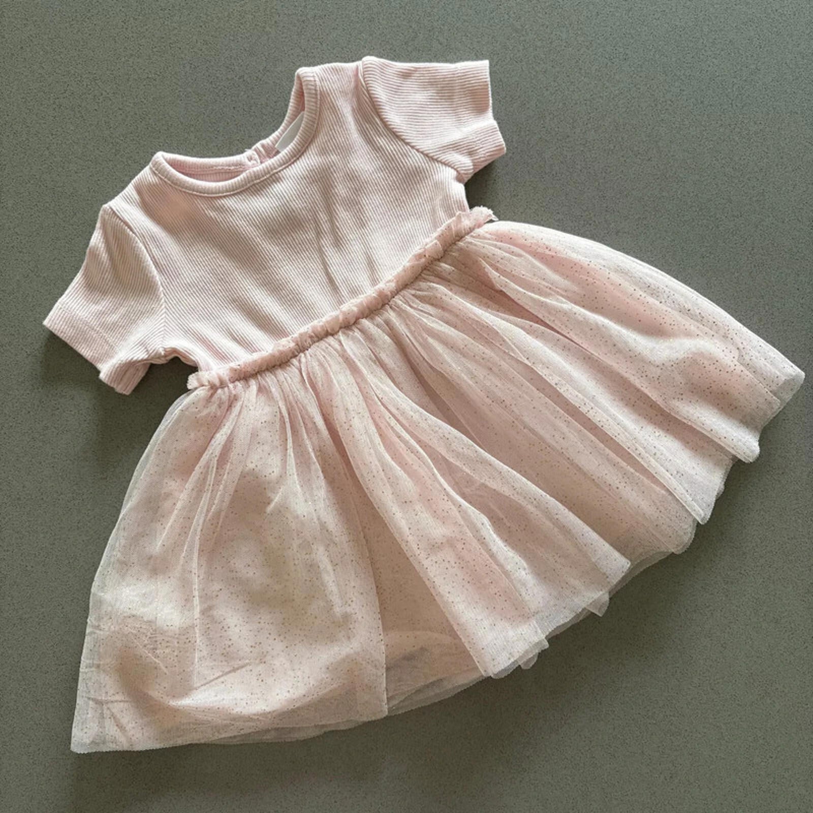 Baby Girl 0-3 months F&F Pink Tulle Party Dress with Glitter Short Sleeve (1818)