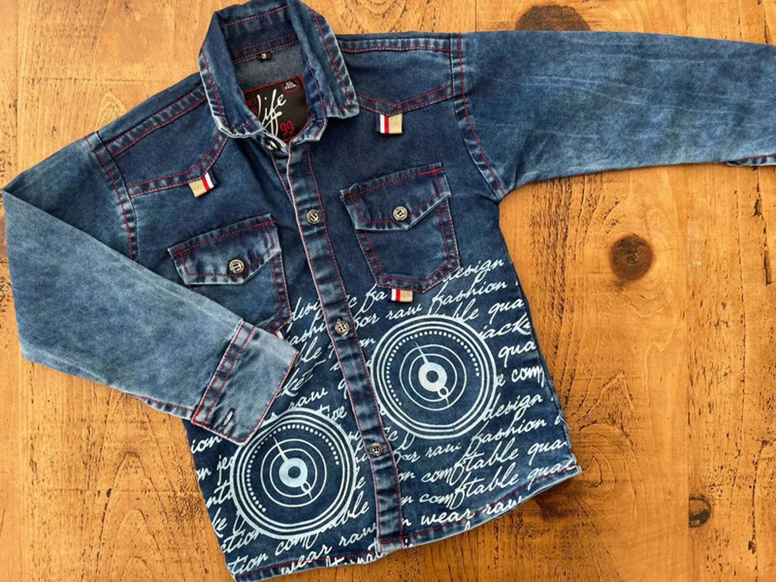 Boy age 3 Life 99 Blue Denim Long Sleeve Collared Button Up Shirt VGC Combine