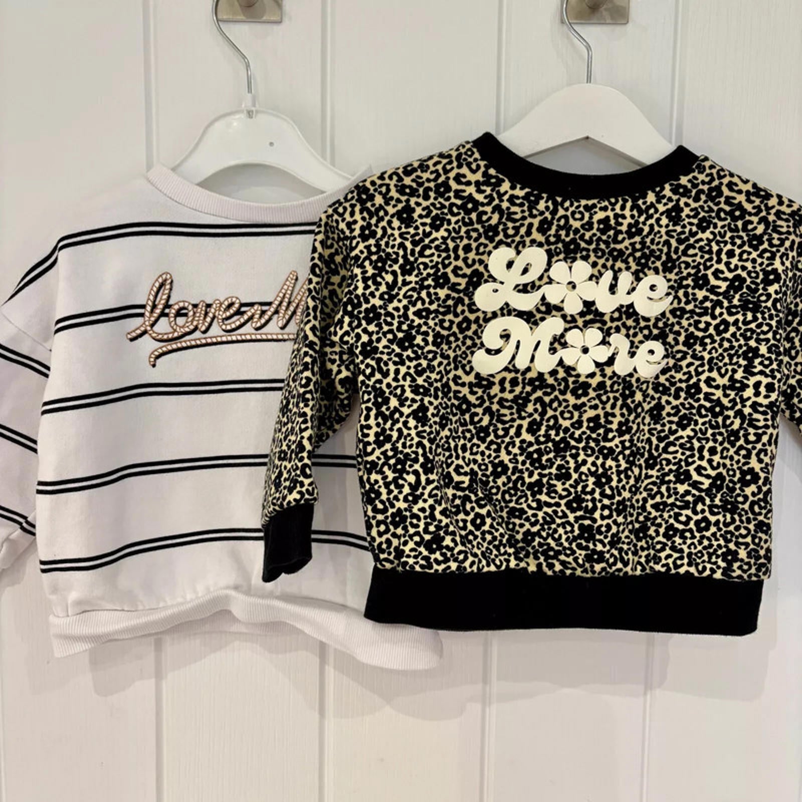 Baby Girl 9-12 months River Island 2 Love More Sweatshirts Stripe Leopard (2125)