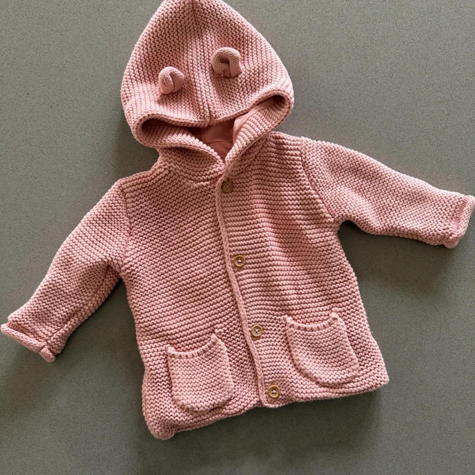 Baby Girl 0-3 months George Pink Hooded Garter Stitch Cardigan Lined (52 24)