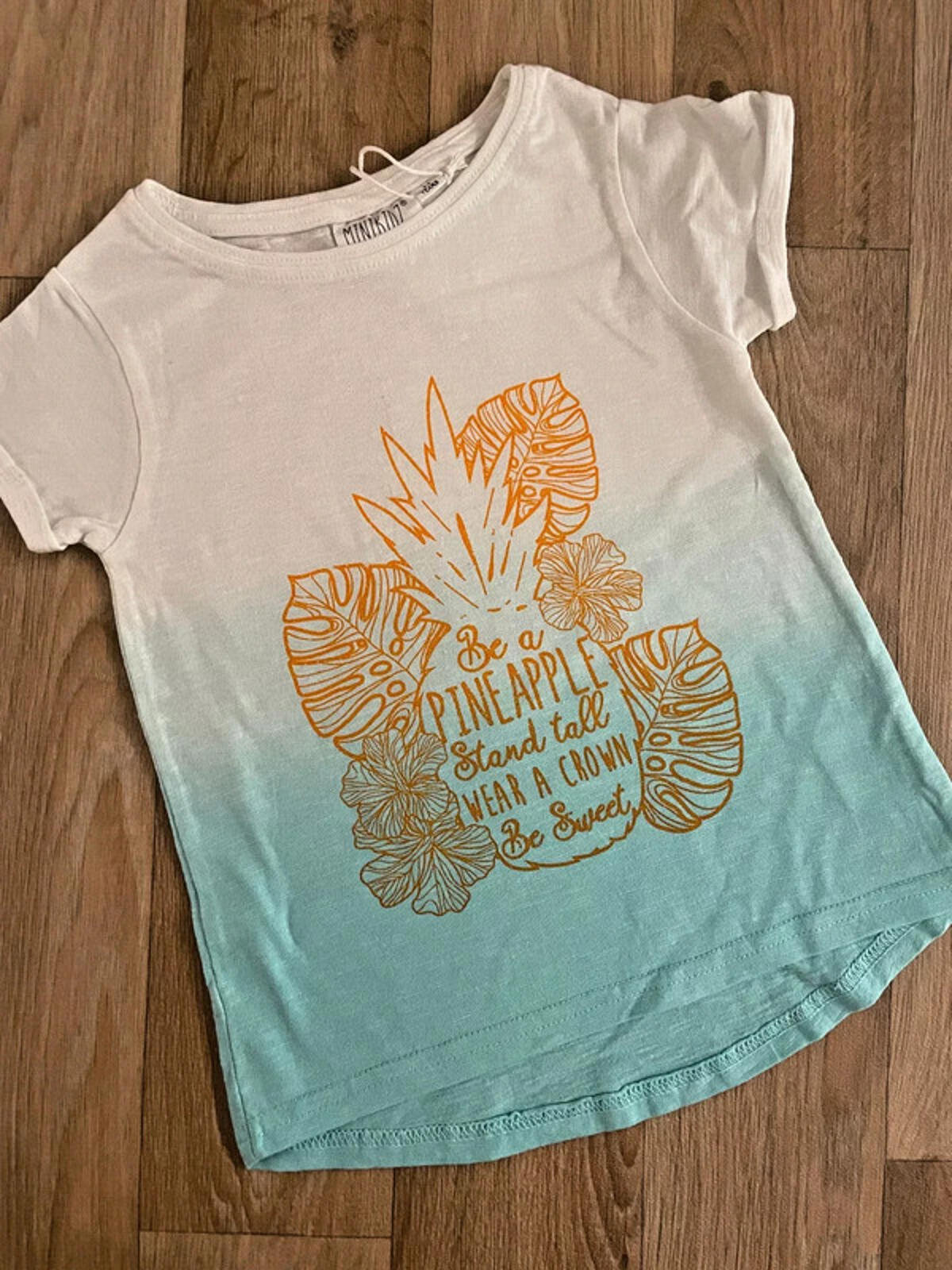 Girl age 3-4 years Mini Kids Green White Ombre Pineapple T-shirt BNWT  (17 33)