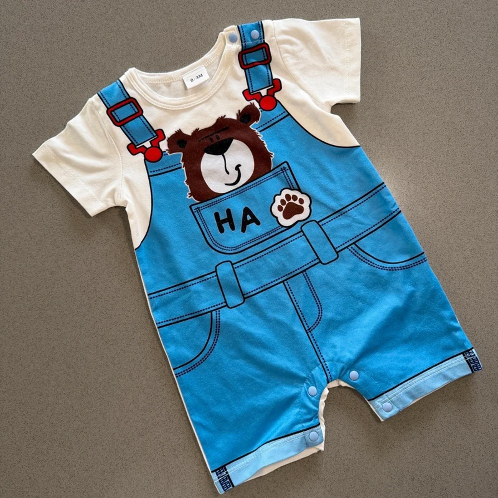 Baby Boy 0-3 months Blue White Dungaree Look Romper (21 24)