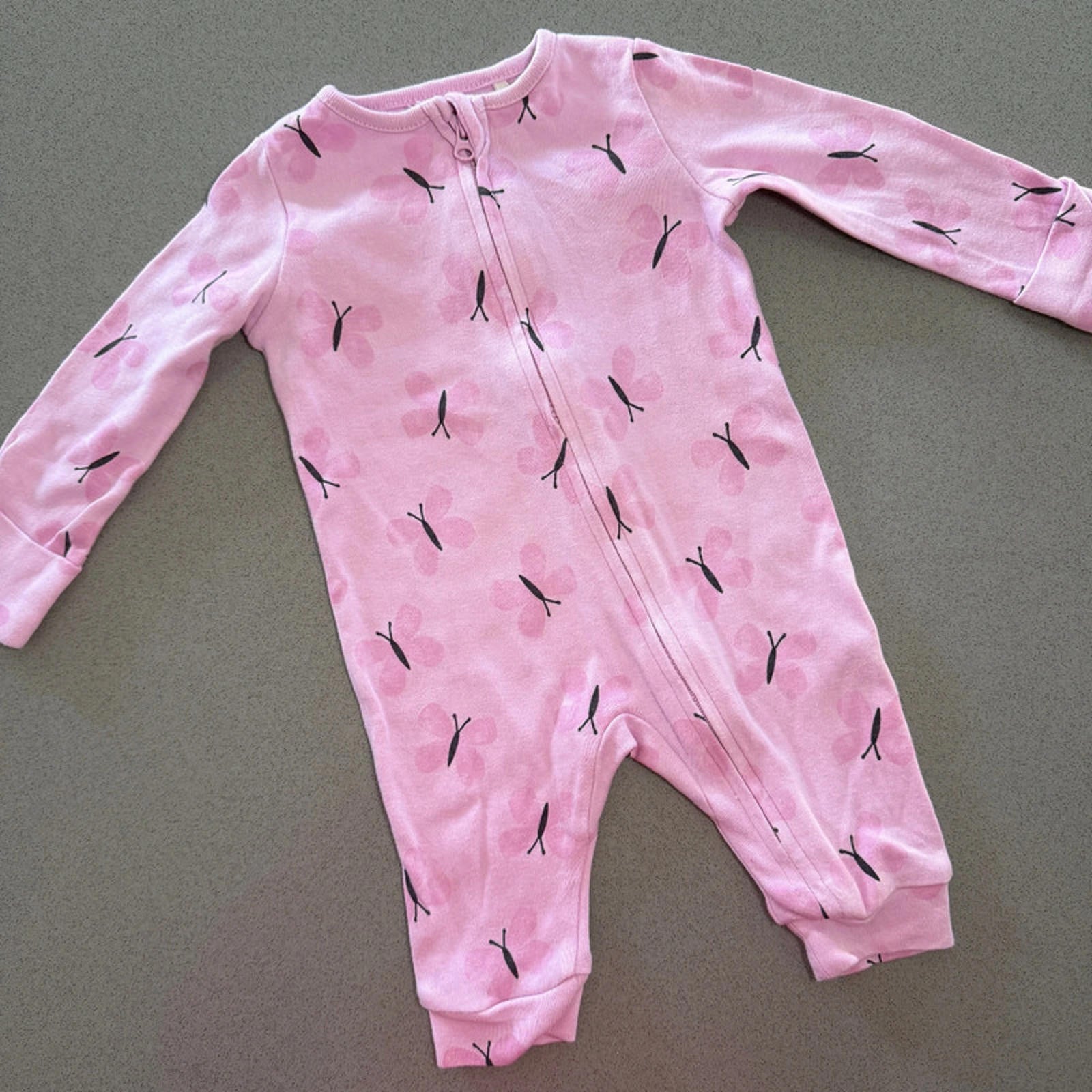 Baby Girl 0-3 months F&F Pink Butterfly Zip Up Romper (16 07)