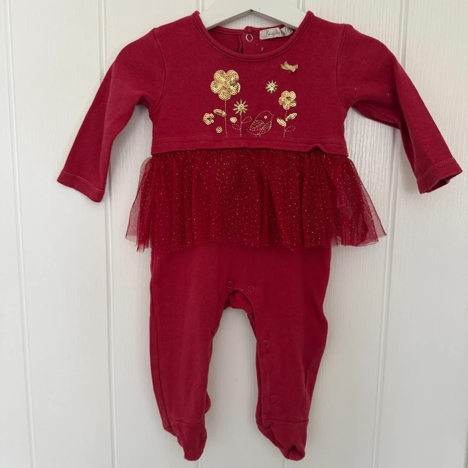 Baby Girl 3-6 months Bonjour Bebe Burgandy Gold Tutu Babygrow (38 07)