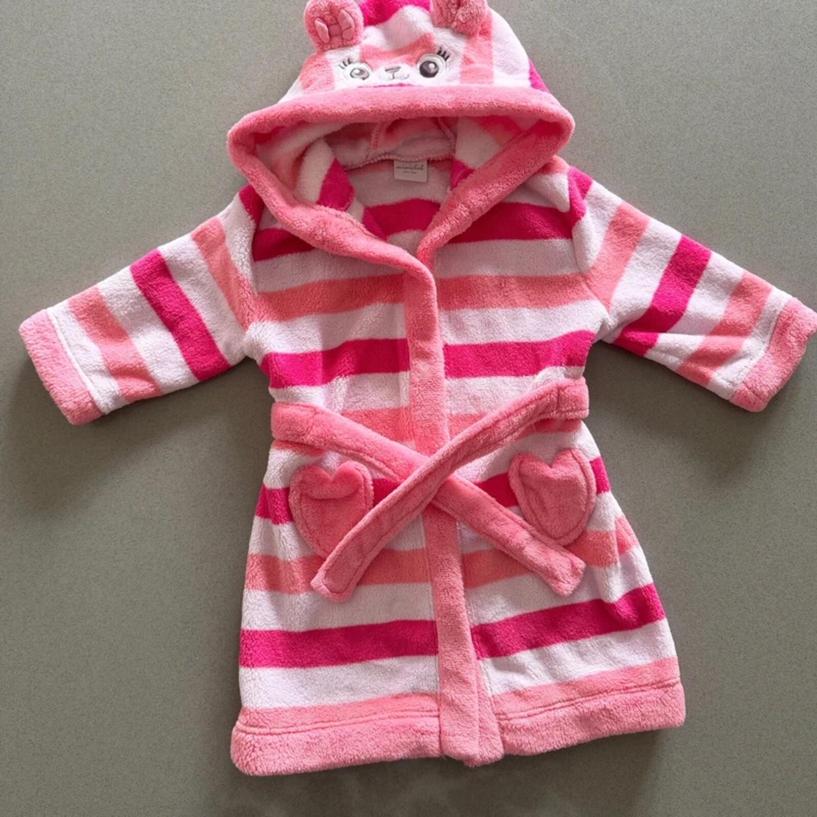 Baby Girl 12-18 months Mini Club Pink Striped Hooded Dressing Gown (35 13)