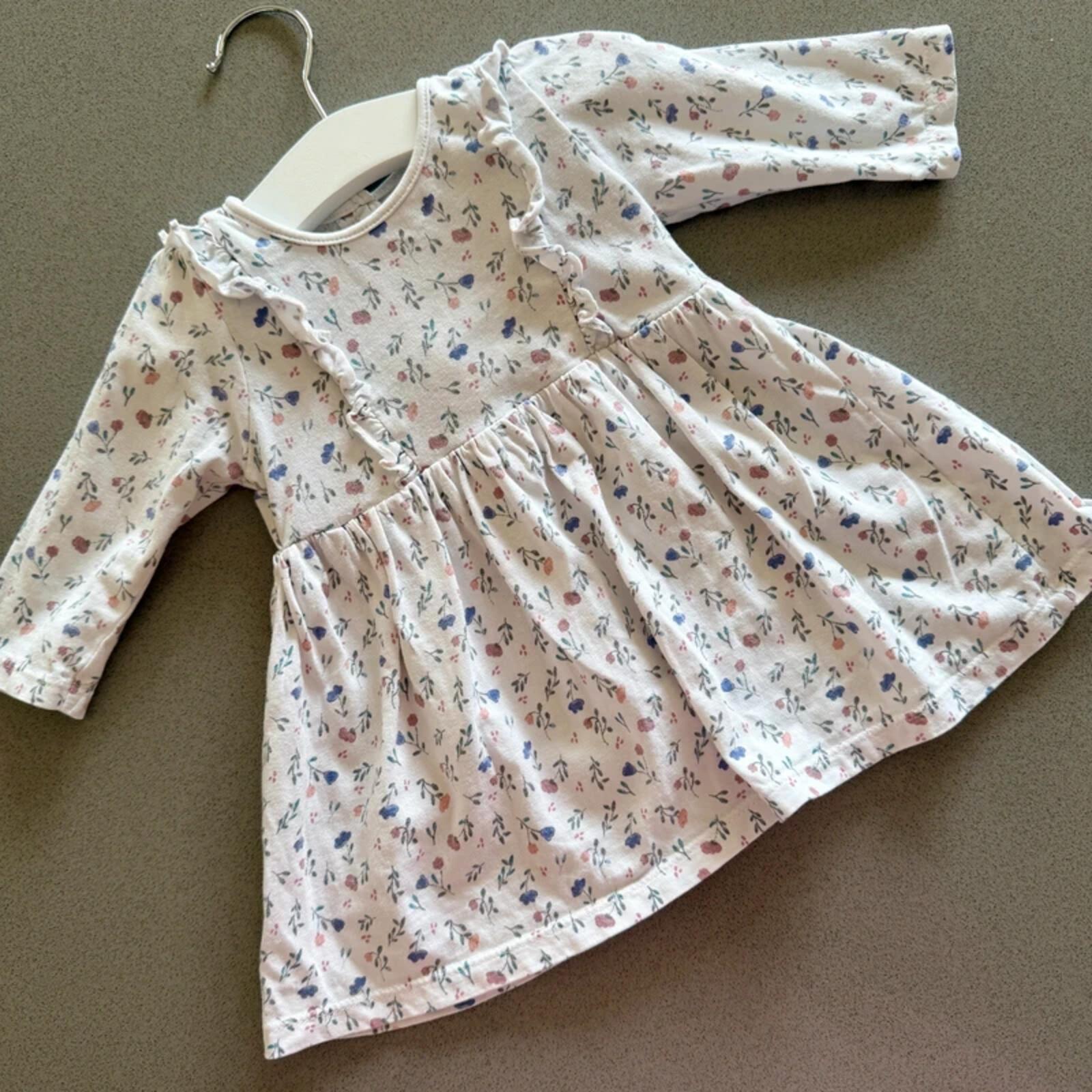 Baby Girl 3-6 months Matalan White Floral Long Sleeve Dress (21 27)