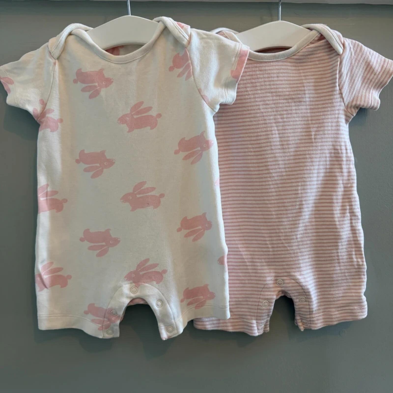 Baby Girl 6-9 months Marks and Spencer 2 Pink White Short Rompers (35 22)