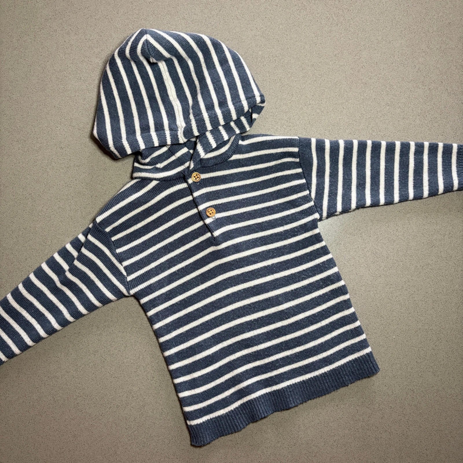 Baby Boy 3-6 months Marks and Spencer Blue Striped Knitted Hoodie  (29 26)