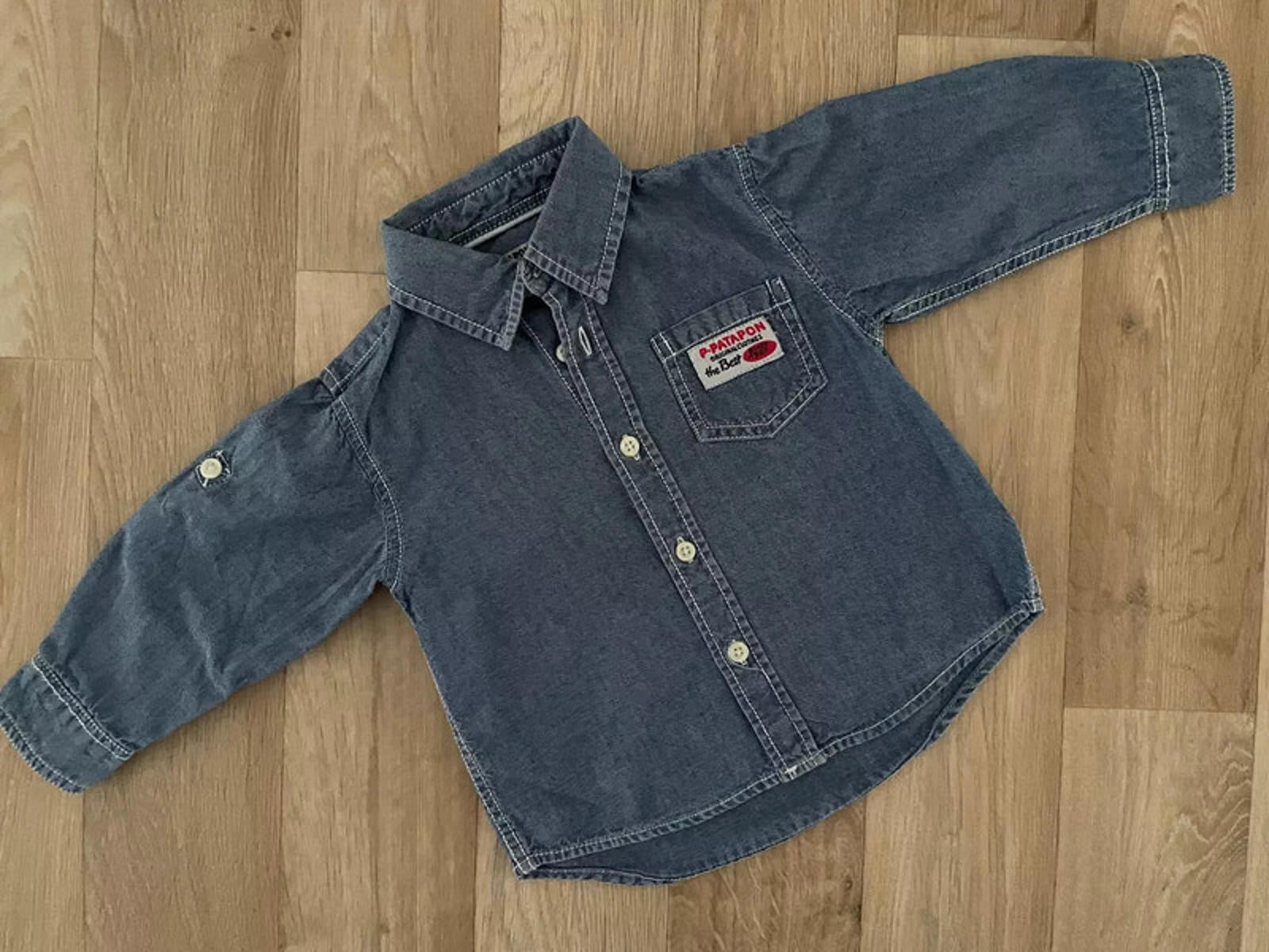 Baby Boy 12 months Petit Patapon Blue Long Sleeve Collared Denim Shirt (49 12)