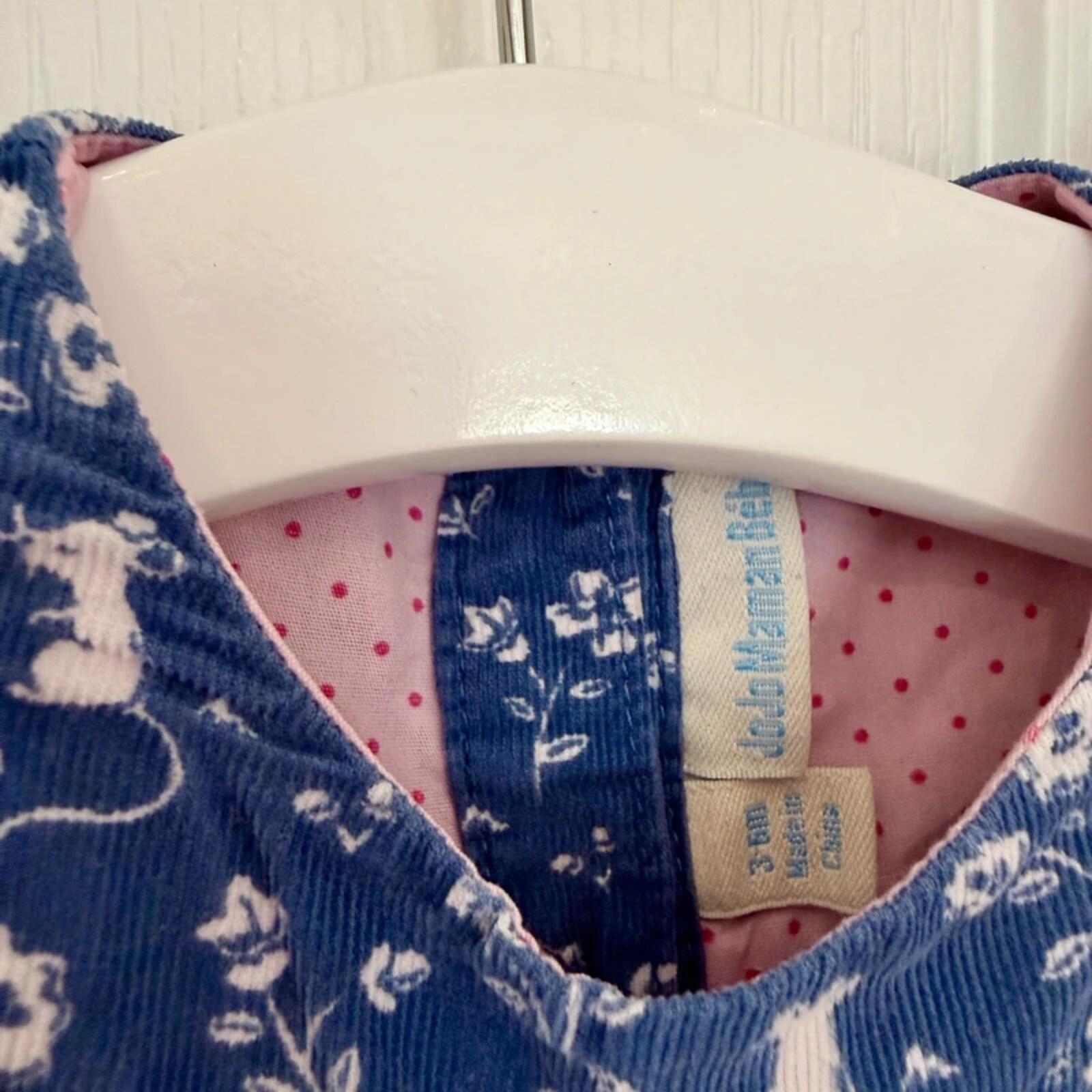 Baby Girl 3-6 months JoJo Maman Bebe Blue Corduroy Mouse Flowers Romper (42 23)