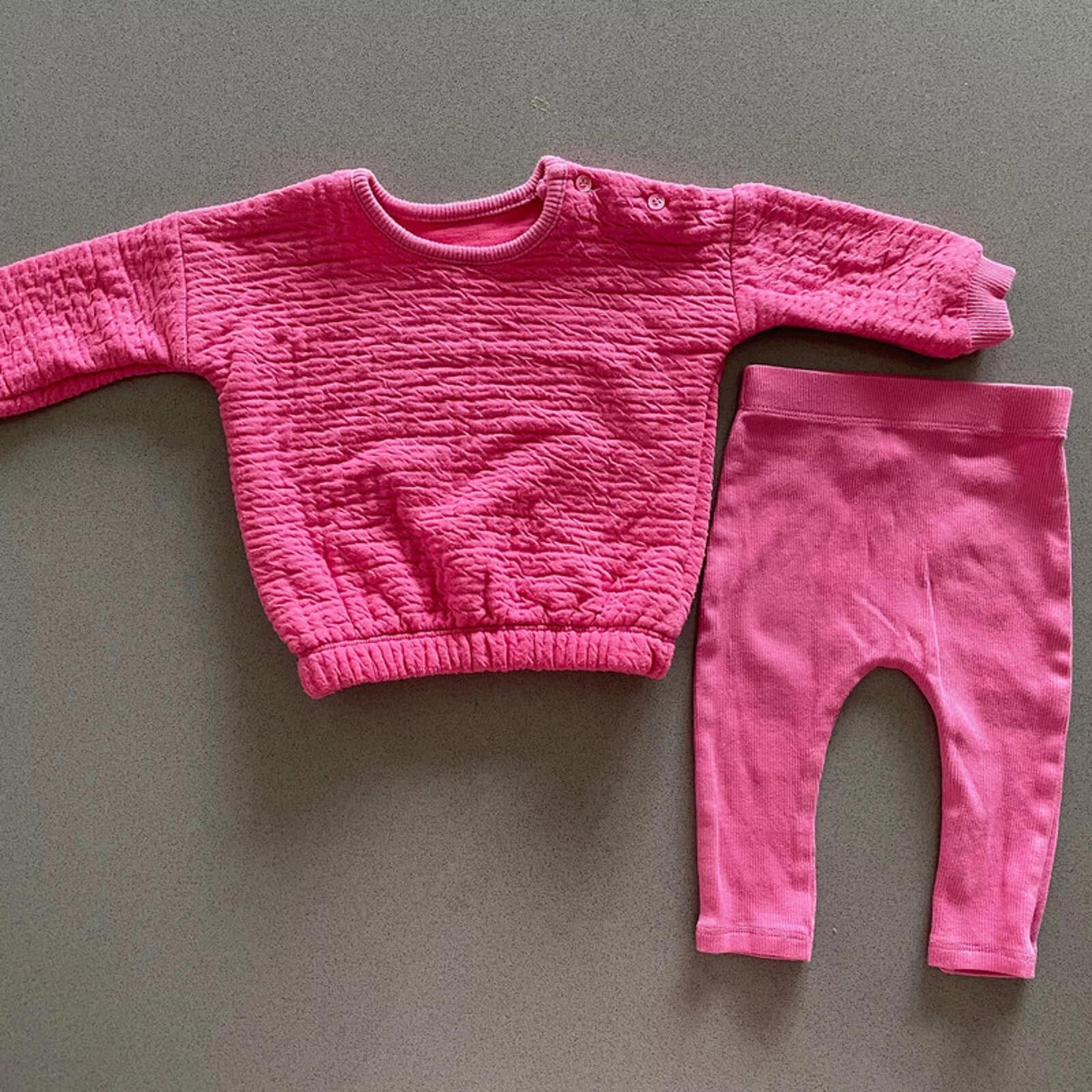 Baby Girl 0-3 months George Pink Textured Long Sleeve Leggings Outfit (18 16)