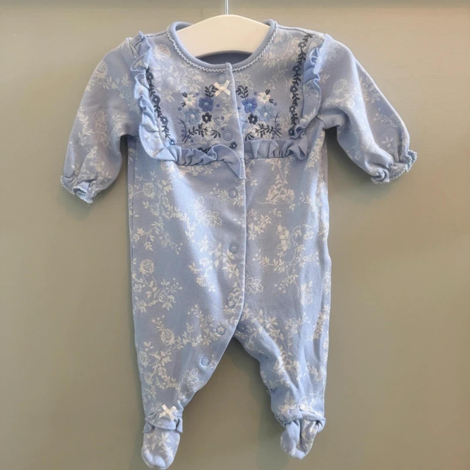 Baby Girl 1 month 4.5 kg Next Set 3 Blue Floral Babygrows with Ruffles (16 16)