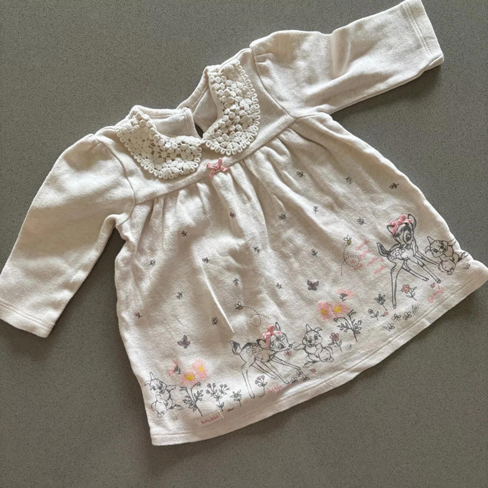 Baby Girl 0-3 months Disney Bambi Long Sleeve Jersey Dress Collar Detail (16 17)