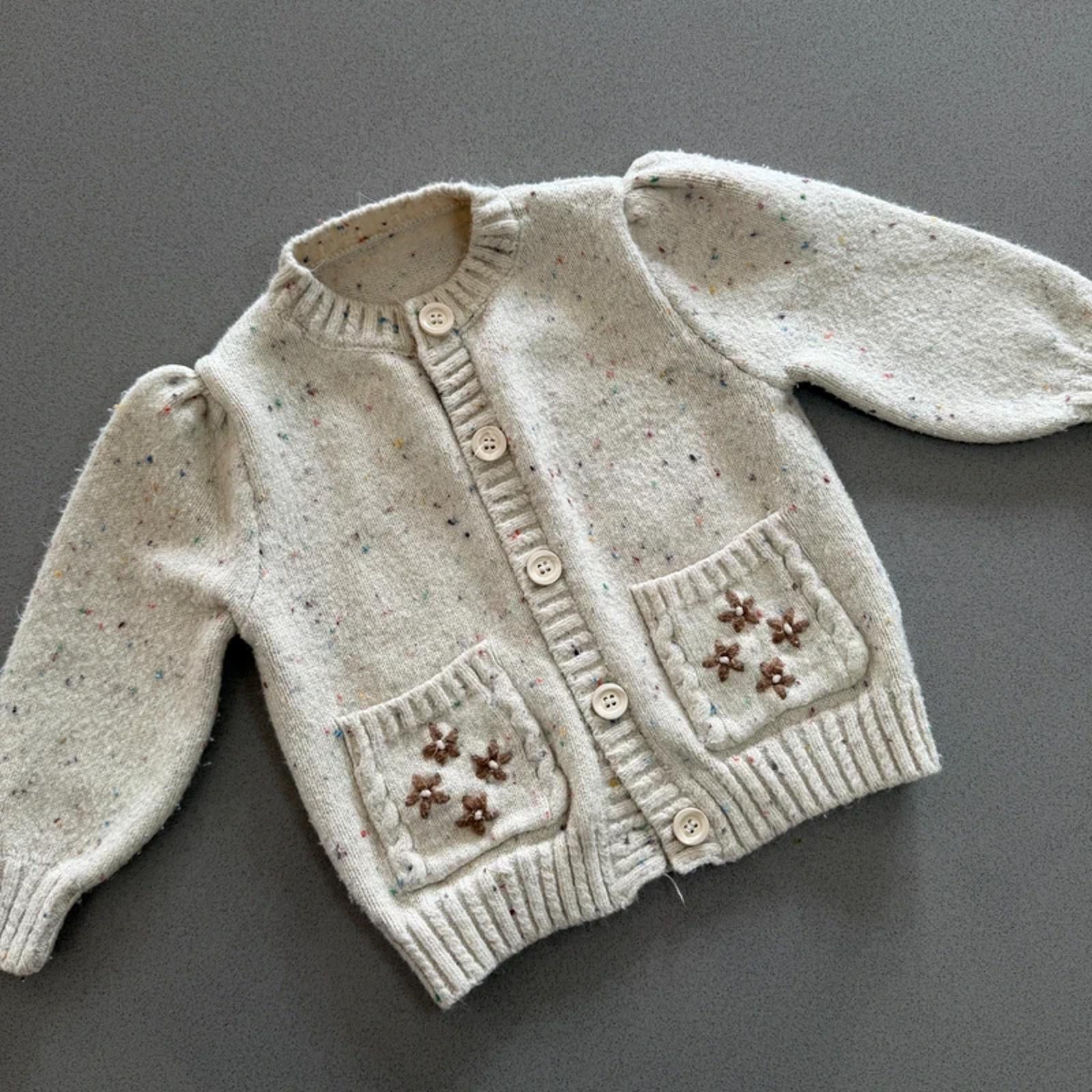 Baby Girl 18 months Cream Flecked Thick round Neck Cardigan (40 31)