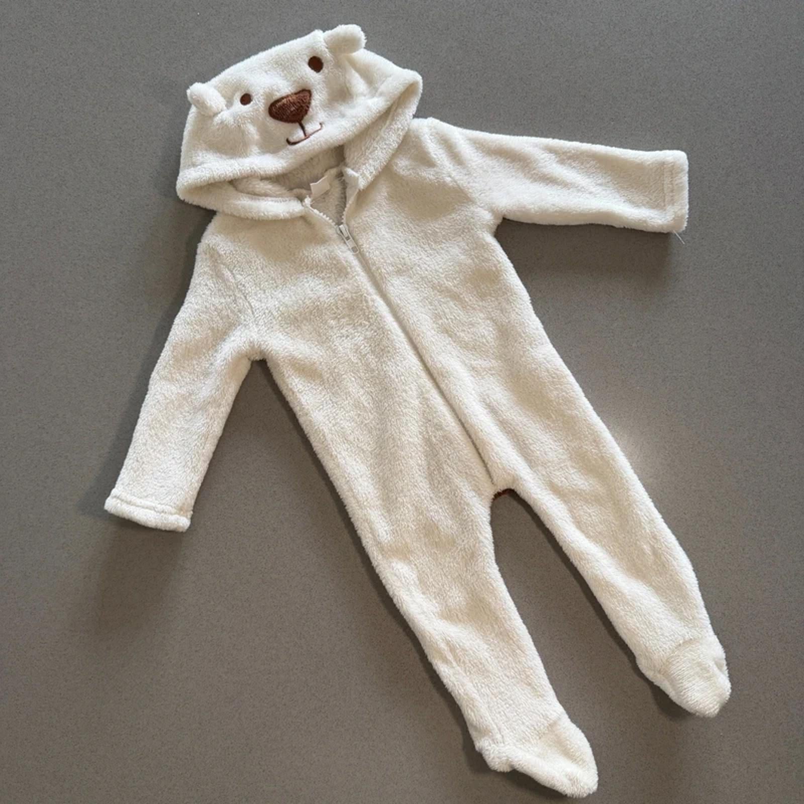 Baby Boy Girl Unisex 0-3 months White Bear Hooded Faux Fur Romper (36 07)