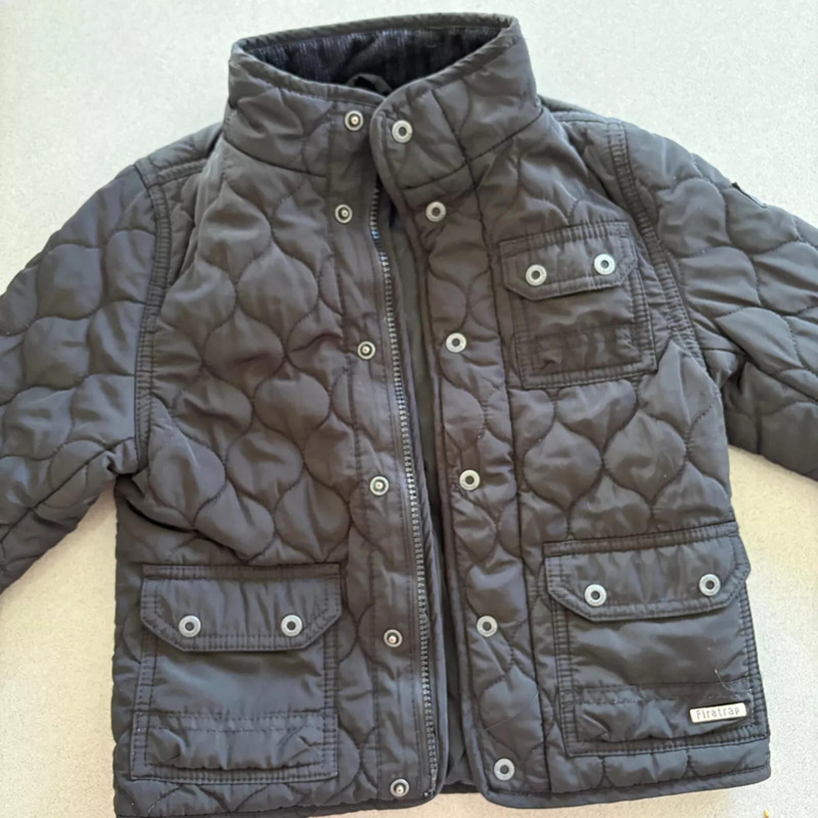 Young Boy 5-6 years Firetrap Black Quilted Jacket Coat with Pockets