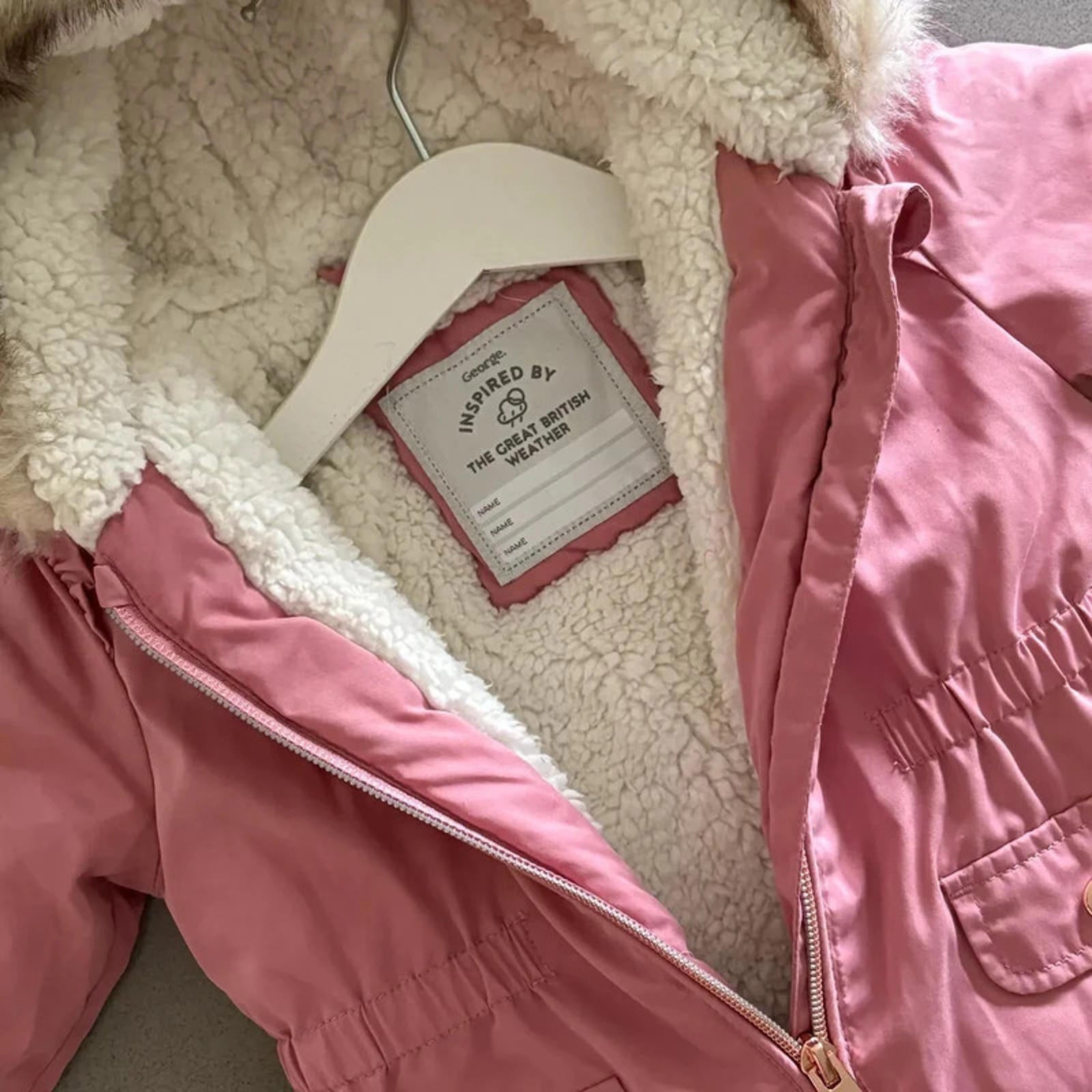 Baby Girl 9-12 months George Pink Teddy Fleece Lined Winter Anorak Coat  (54)