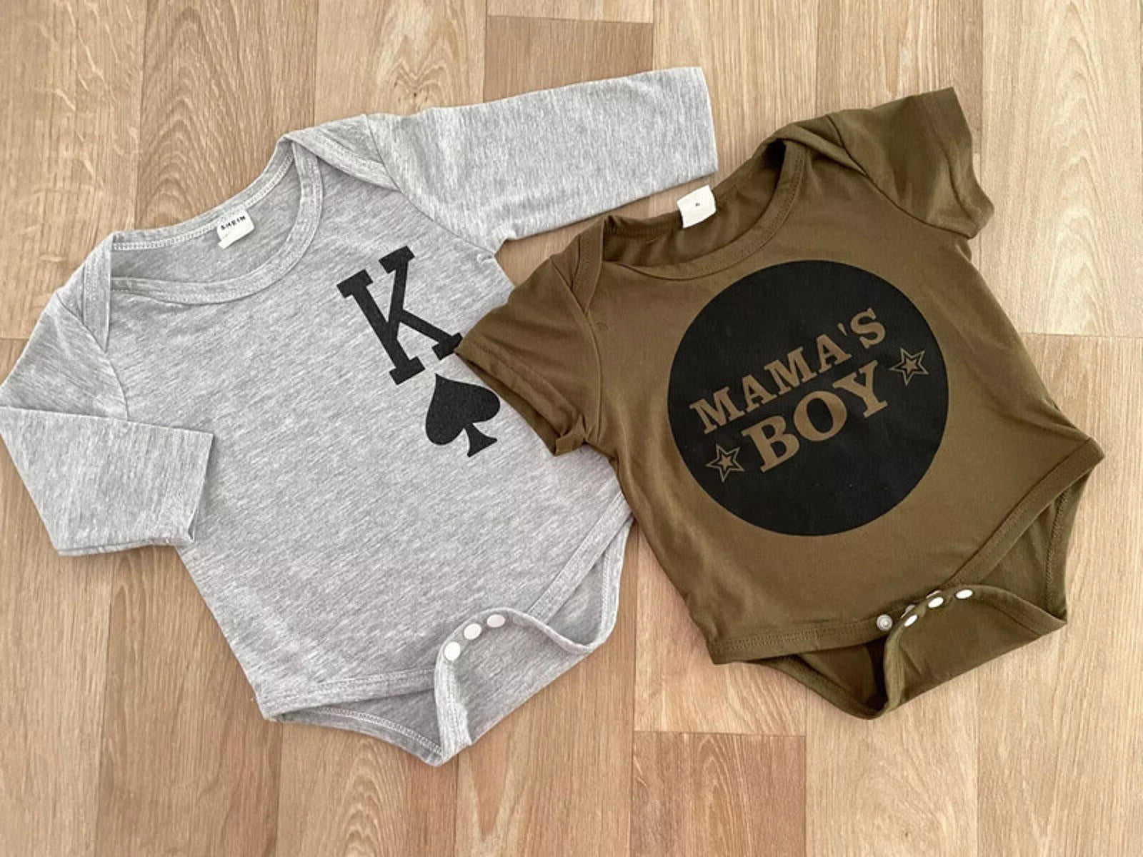 Baby Boy 0-3 months Shein Long Sleeve Grey & Short Sleeve Green Bodysuits (4010)