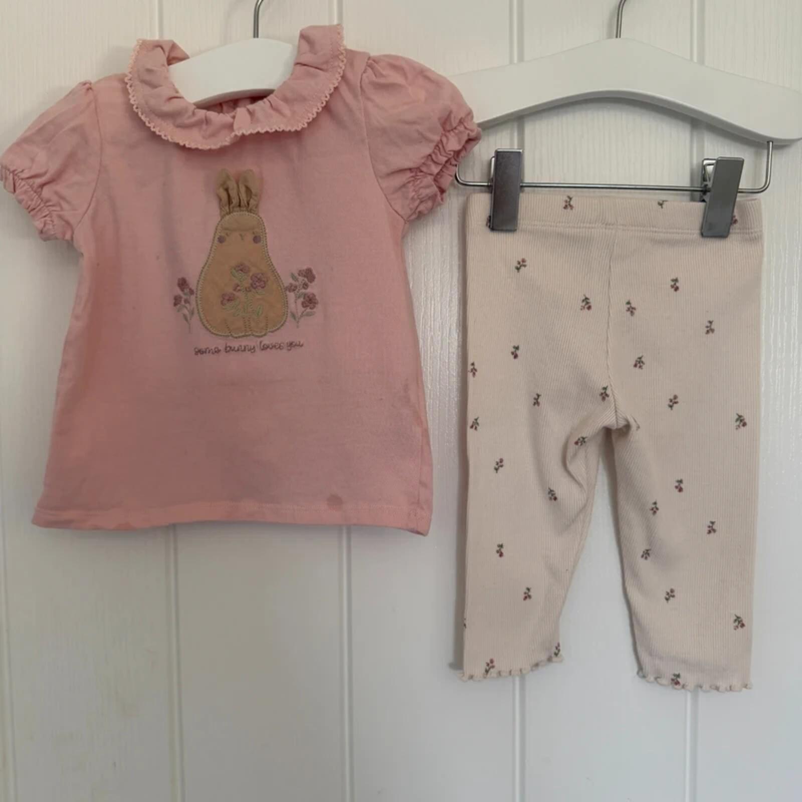 Baby Girl 3-6 months F&F Pink White Bunny 2 Piece Floral Outfit (58 17)