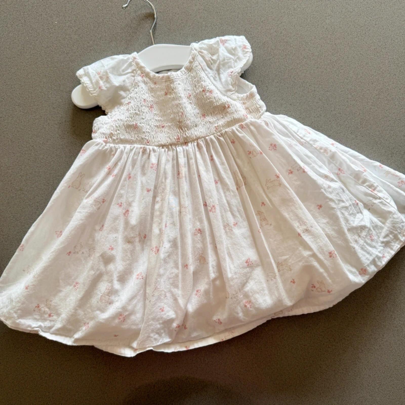 Baby Girl 3-6 months Mothercare White Pink Bunny Smart Dress (32 27)