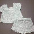 Baby Girl 0-3 months Primark Green Crewel Work Shorts & Top Outfit (54 15)