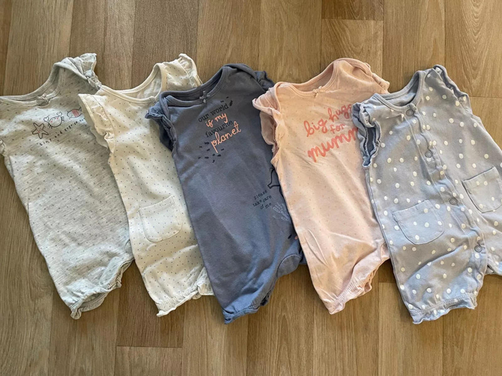 Baby Girl 0-3 months George Set of 5 Short Summer Rompers with Ruffles