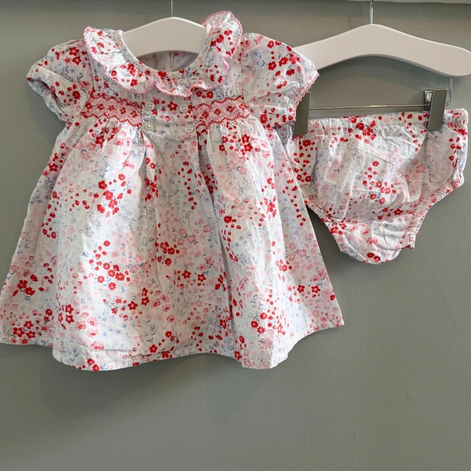 Baby Girl 3-6 months Nutmeg Smocked Ruffle Bunny & Flowers Dress Set (32 18)