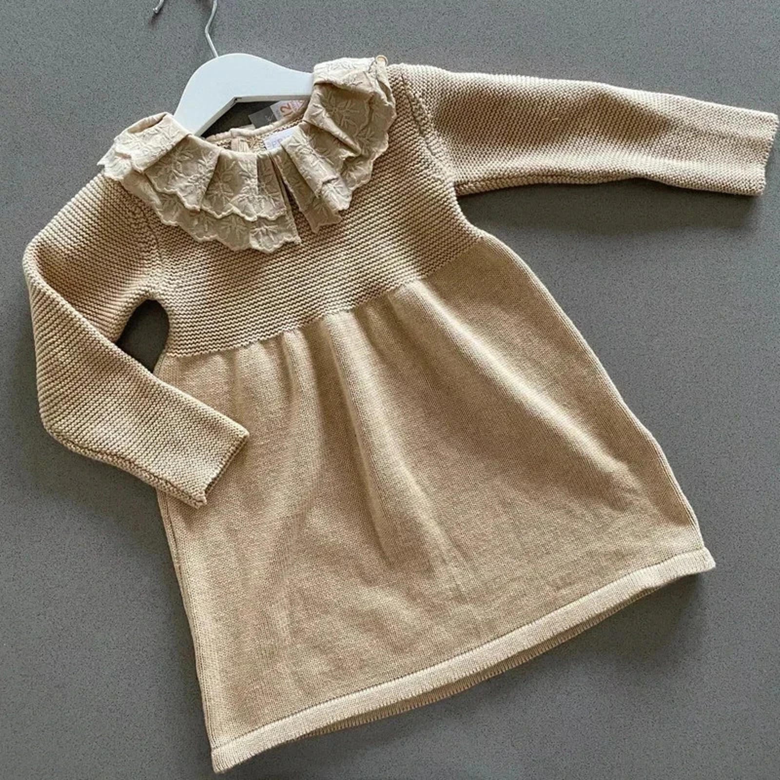 Baby Girl 9-12 months Primark Beige Knitted Dress Embroidered BNWT(42 09)
