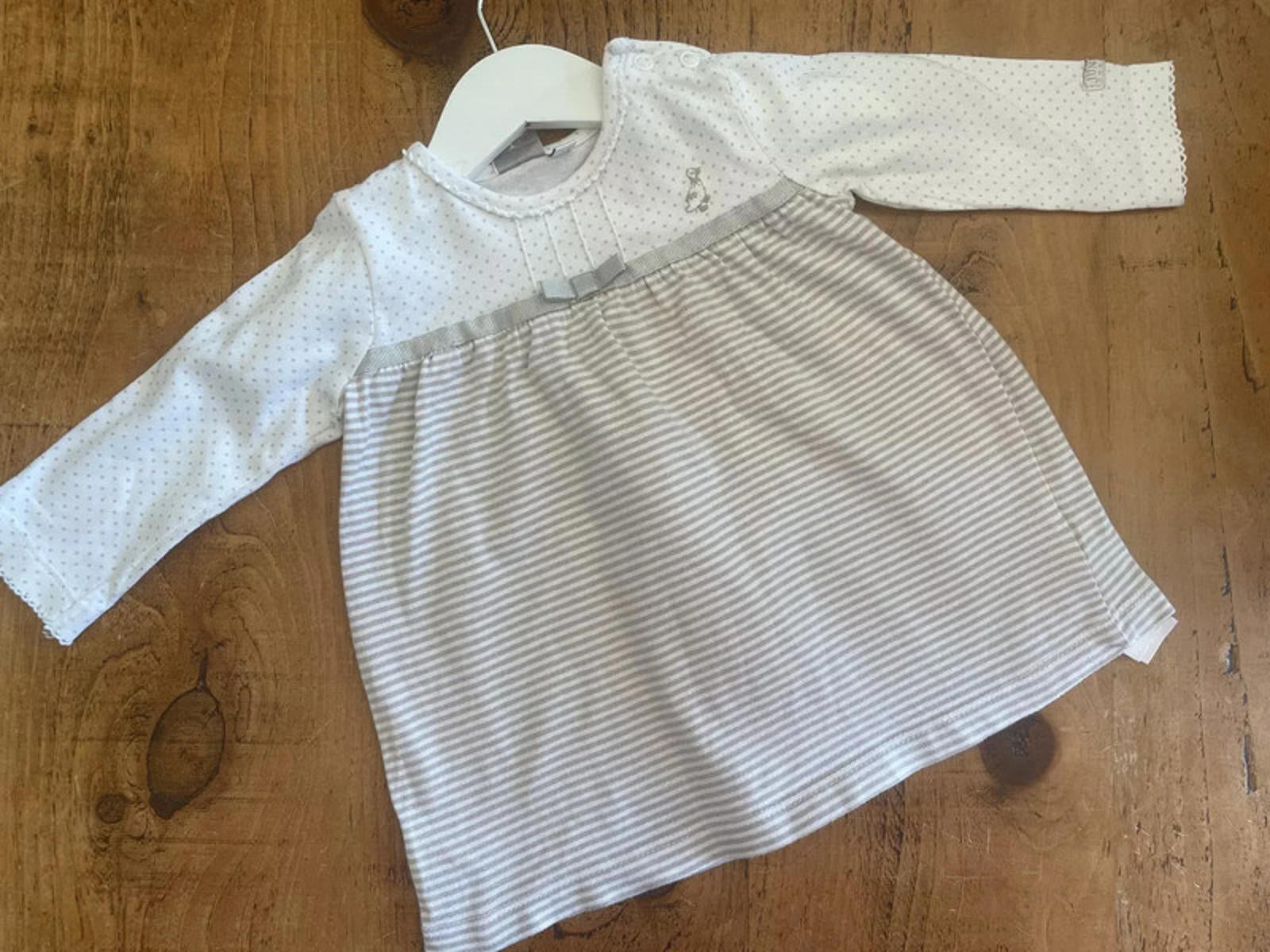 Baby Girl 3-6 months Junior J Jasper Conran Beige White Long Sleeve Dress (4929)