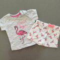 Baby Girl 3-6 months Primark Grey Pink Glitter Flamingo Summer Outfit (60 75)