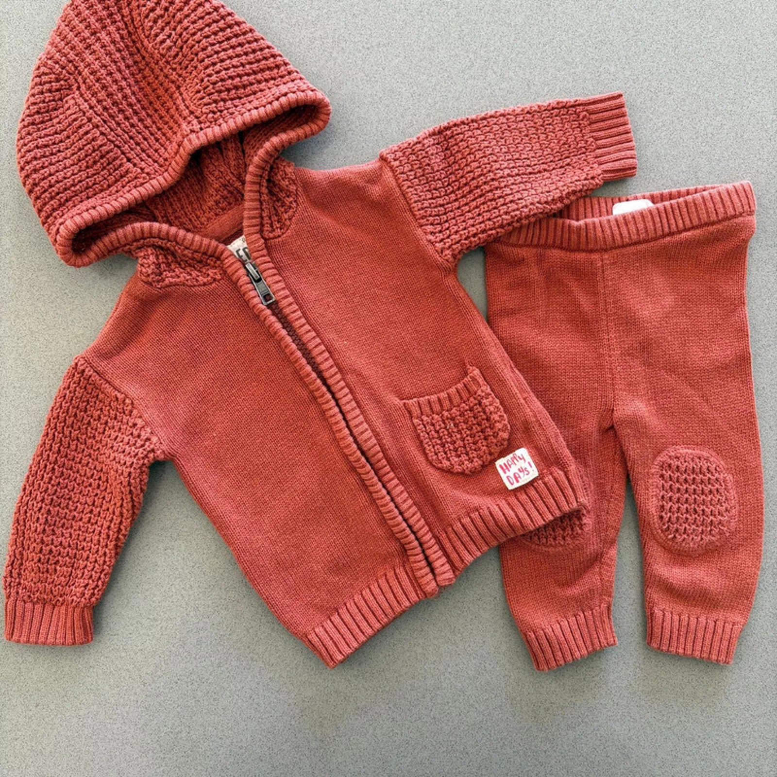 Baby Boy 1 month 4.5kg F&F Brown 2 Piece Knitted Outfit Hoodie Organic (23 03)