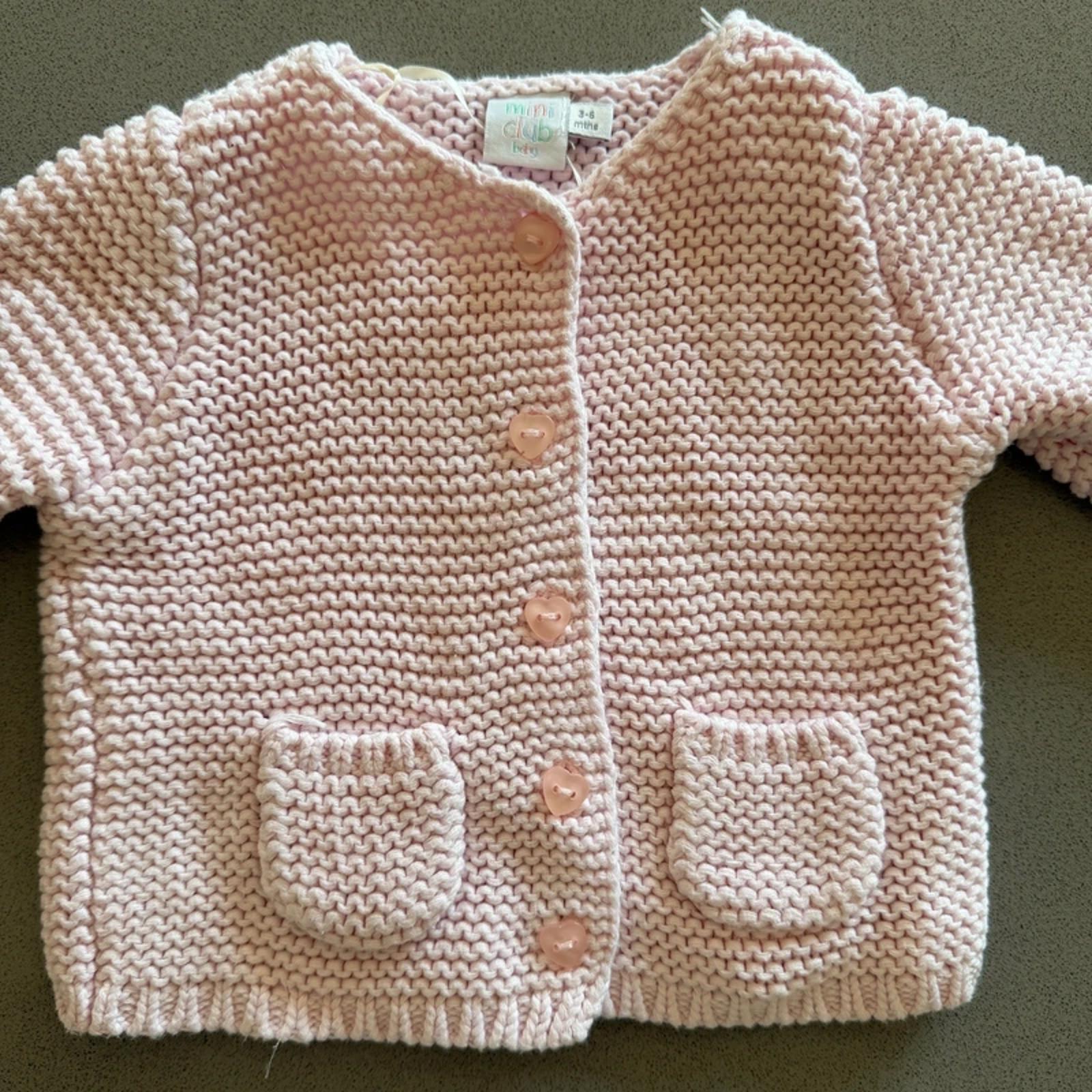 Baby Girl 3-6 months Mini Club Pink Garter Stitch Knitted Cardigan (52 22)
