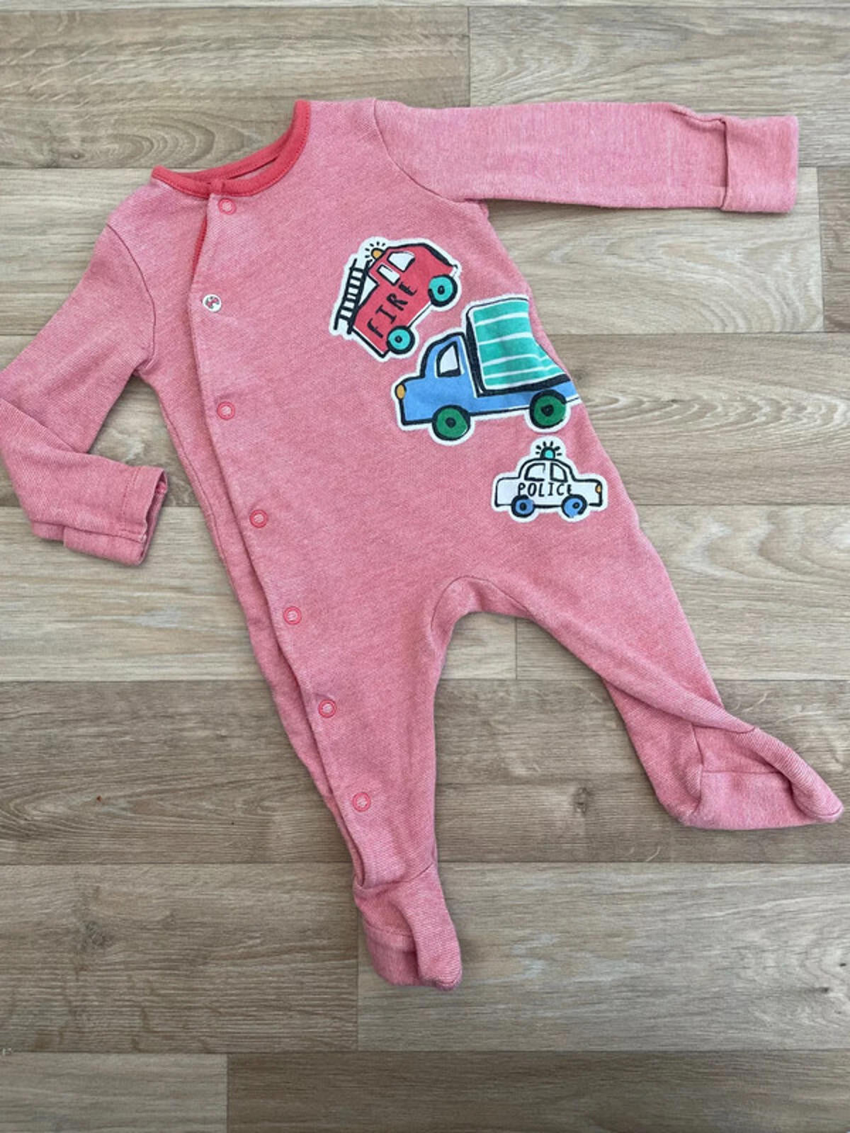 Baby Boy 3-6 months F&F Red Organic Cotton Babygrow Vehicles Fire Police