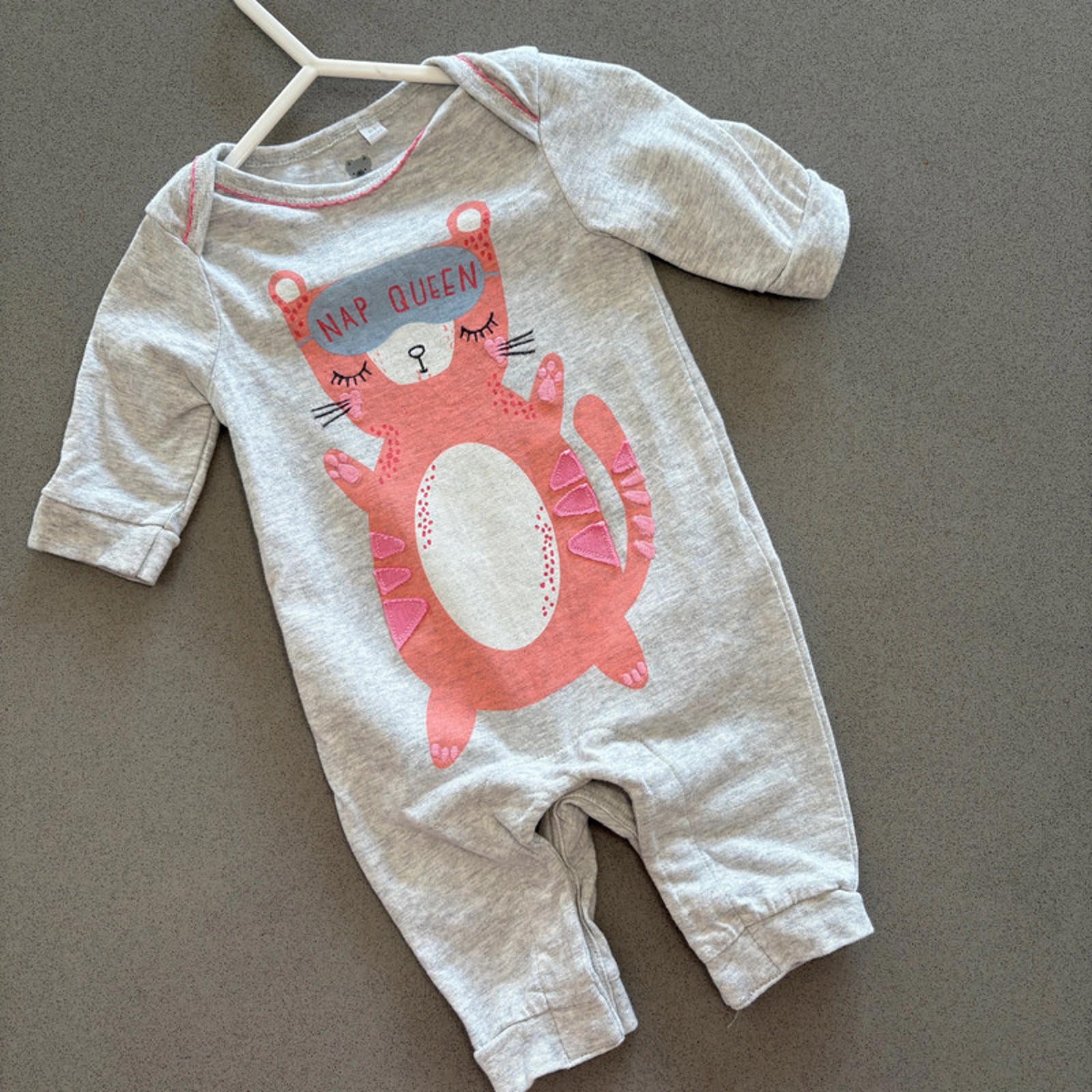 Baby Girl 0-3 months Blue Zoo Grey Nap Queen Romper