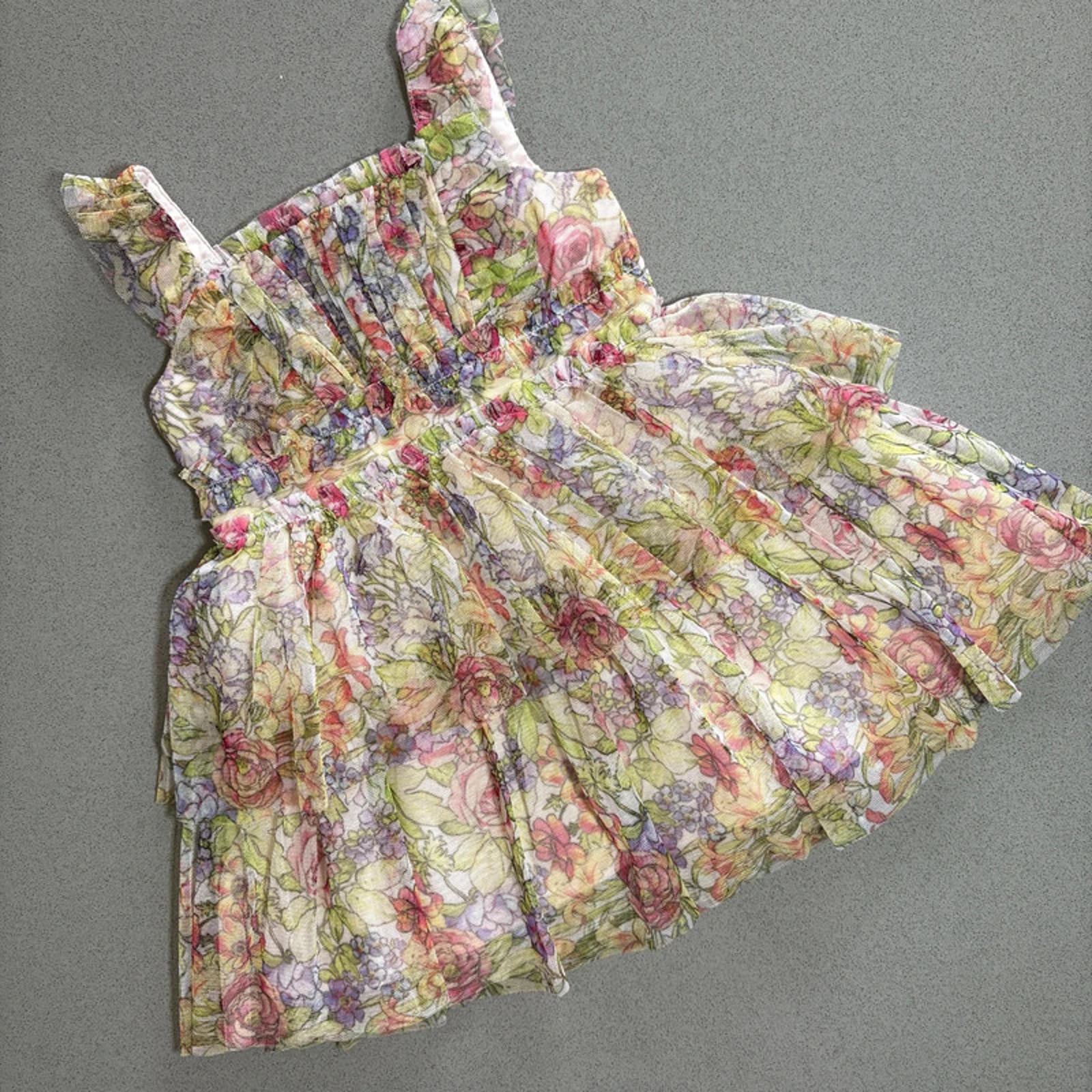 Baby Girl 0-3 months Monsoon Lined Layered Floral Tulle Dress (21 35)