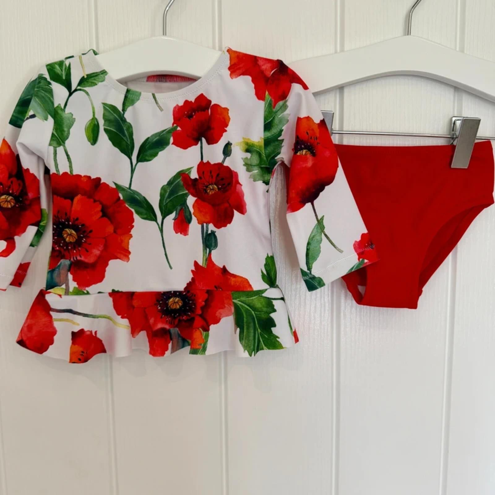 Baby Girl 3-6 months Next White Red Floral 2 Piece Swimming Suit Costume (55 06)